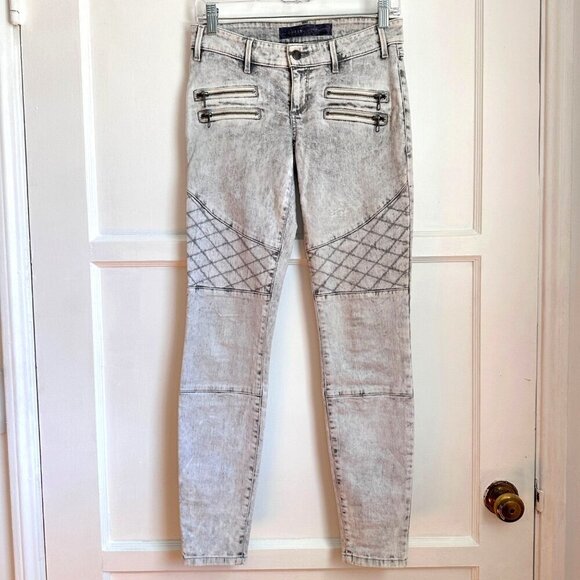 Guess Women's Low Rise Whitewash Moto Jeans Gray Sz 28 - Picture 1 of 12